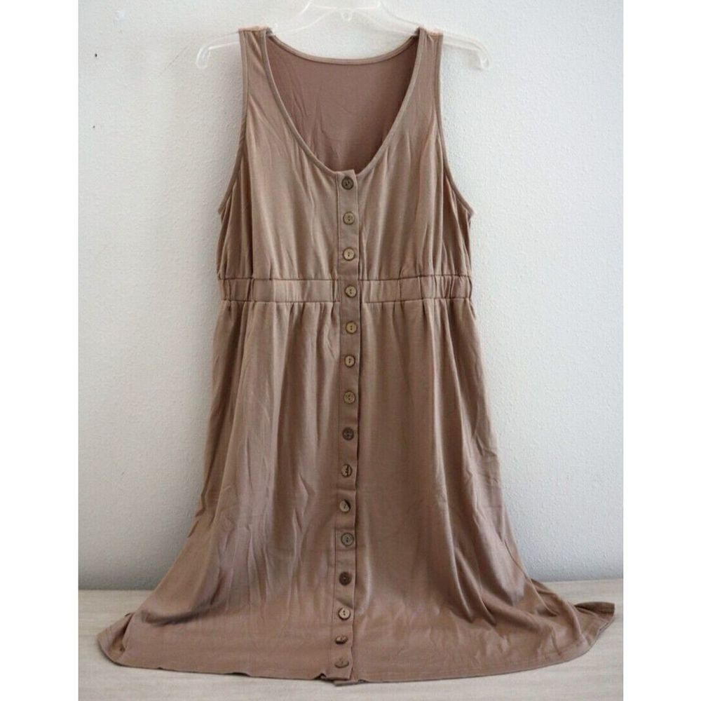 Blencot YL5W2211257 Women's Sz Large Khaki Sleeveless Button Down Casual Dress